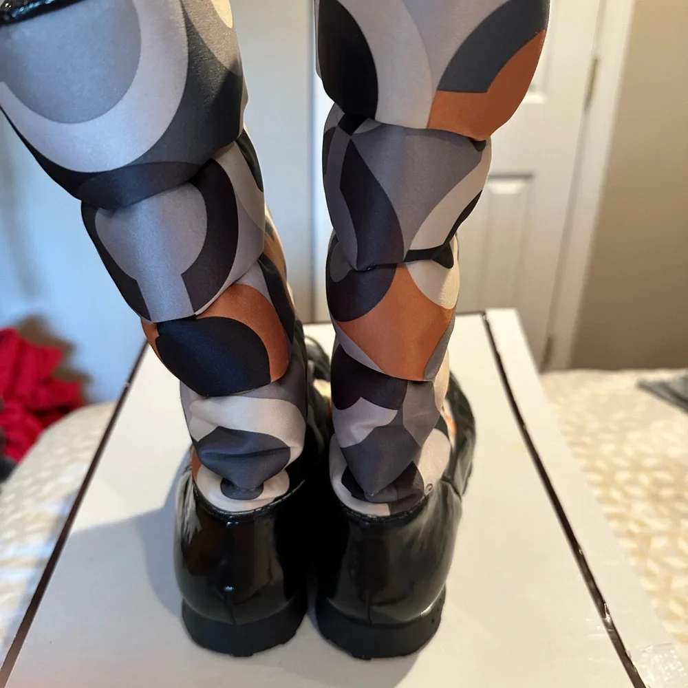 Coach Quilted Black, Gray & Orange Mid-Calf Winter Boots